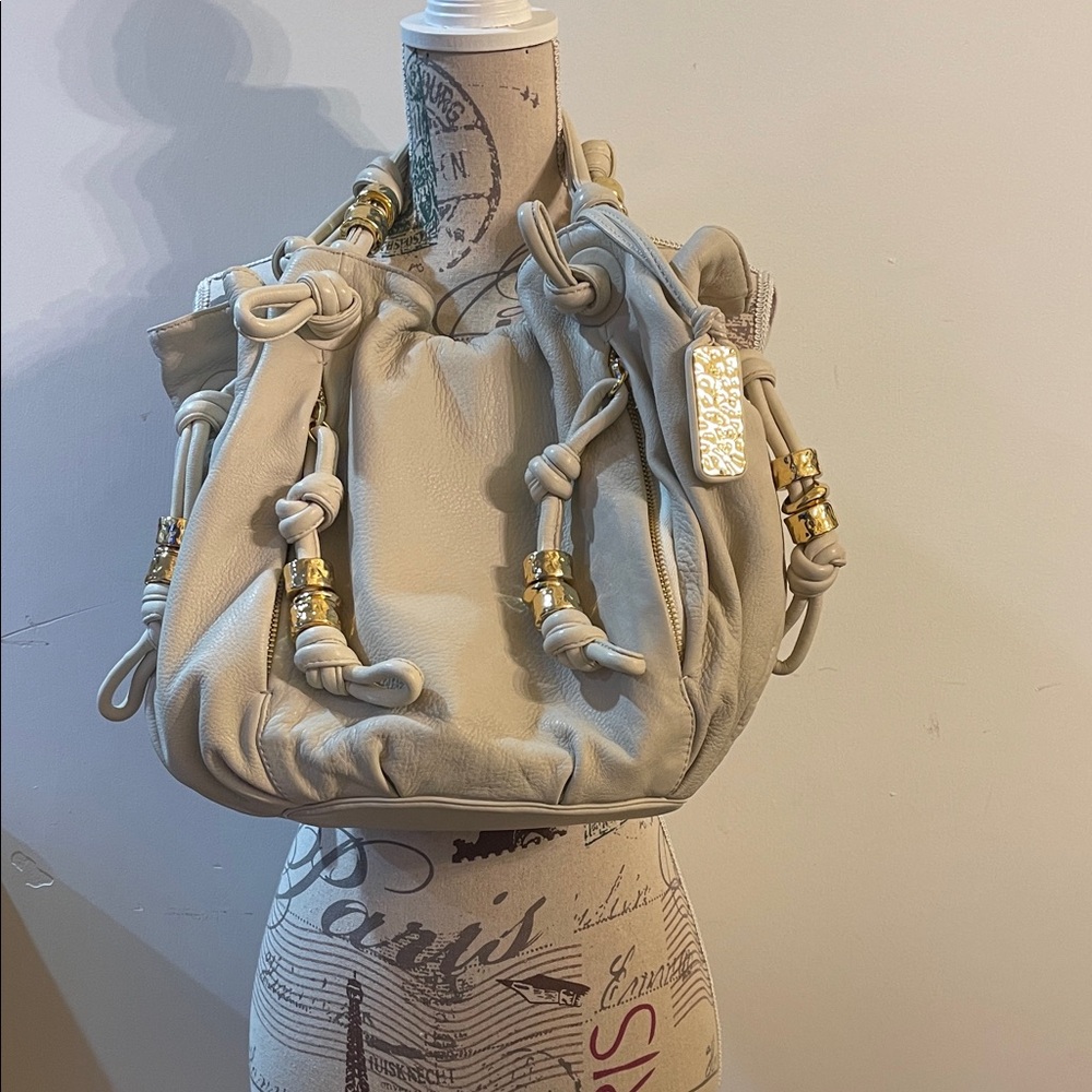 Michael Kors Cream Shoulder Bag with Gold Accents
